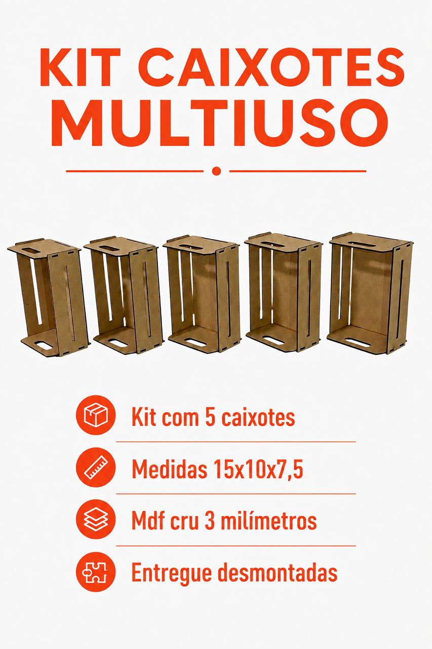 Kit Caixote MDF Cru 10X15X7,5CM Presentes/Cestas 5 Unidades