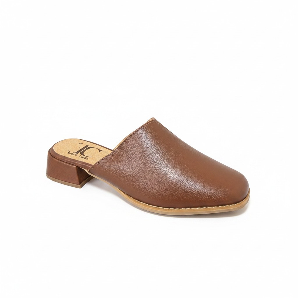 Babuche Feminino Casual Chic Couro Confortável Salto Bloco Baixo 3cm Palmilha Confort Pig