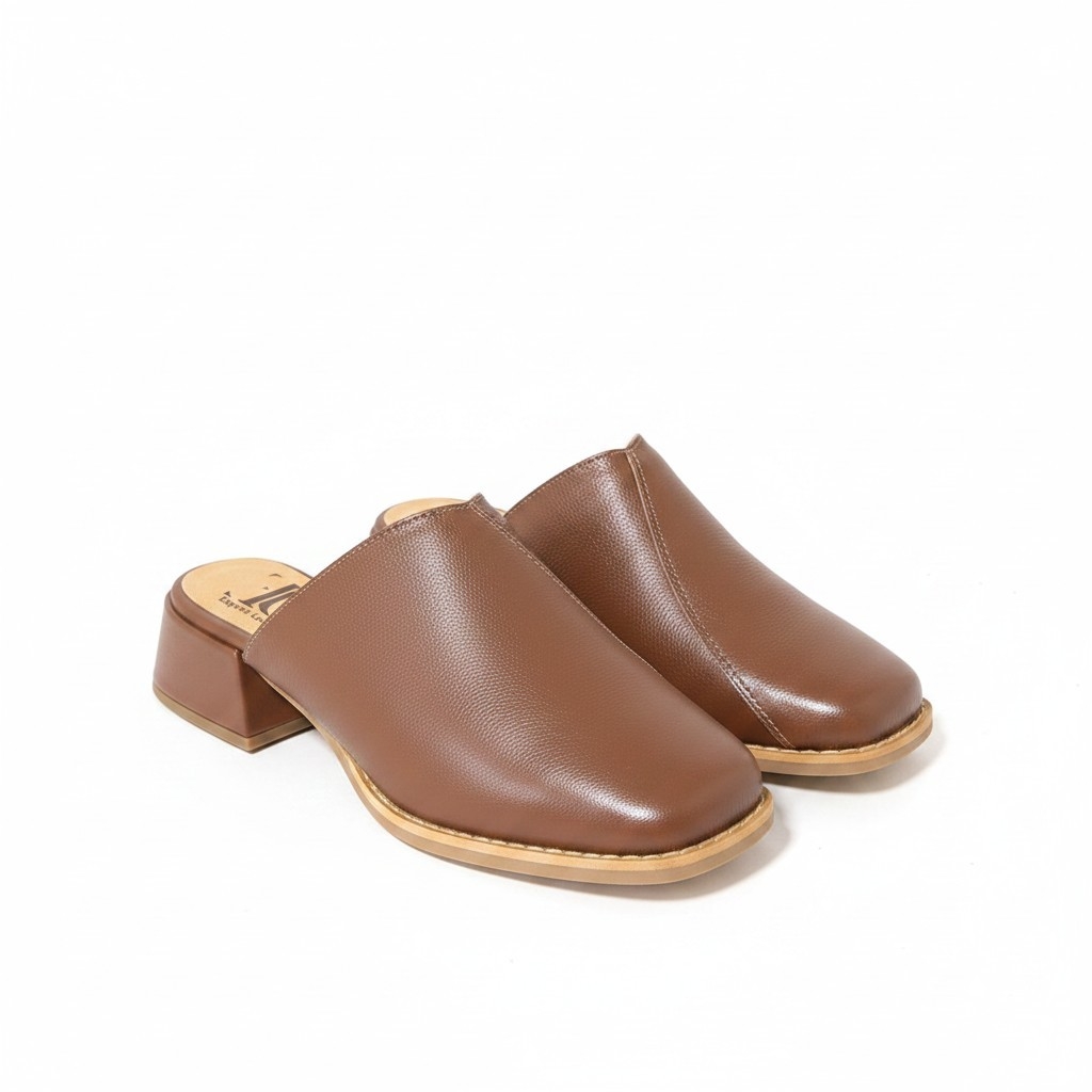 Babuche Feminino Casual Chic Couro Confortável Salto Bloco Baixo 3cm Palmilha Confort Pig