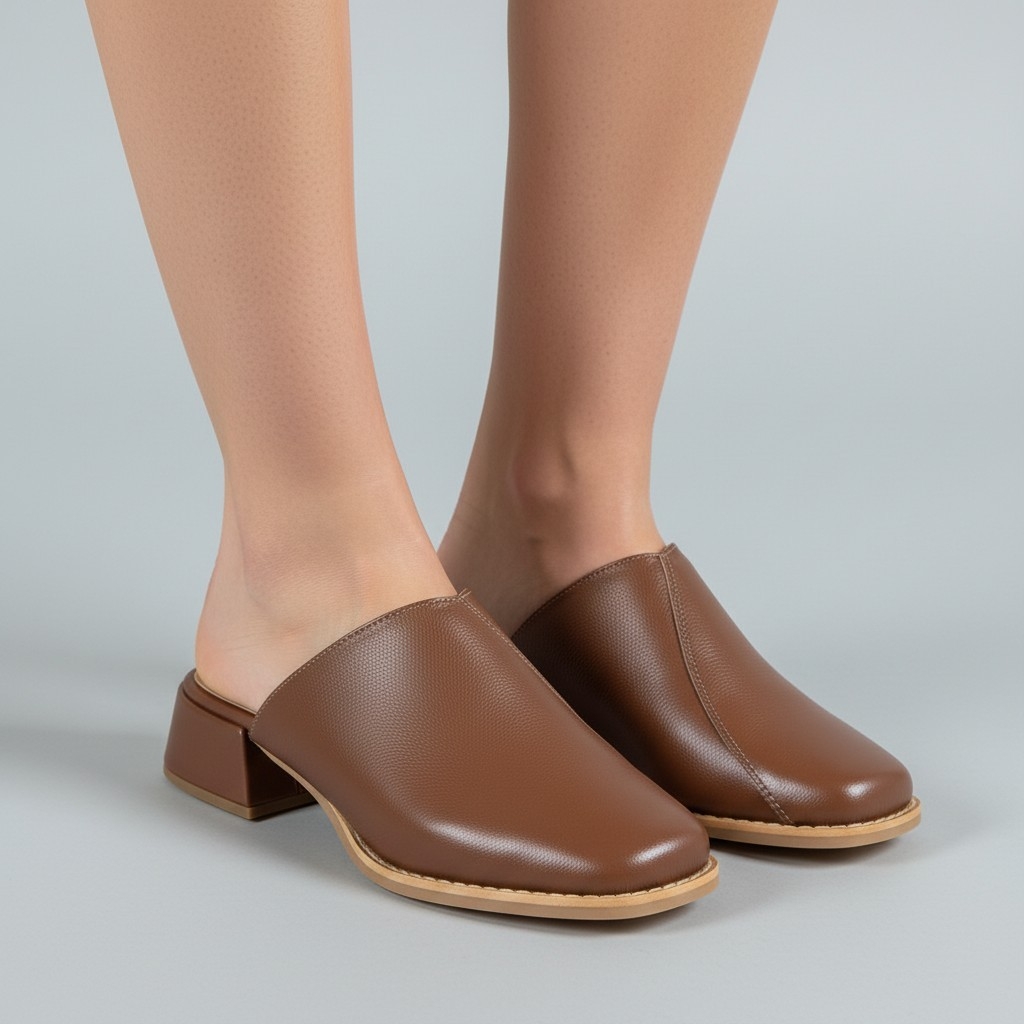 Babuche Feminino Casual Chic Couro Confortável Salto Bloco Baixo 3cm Palmilha Confort Pig