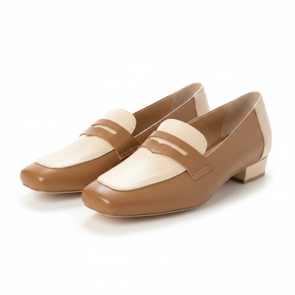 Mocassim Feminino em Couro Fly Premium Caramelo e Amêndoa Bico Quadrado Palmilha Comfort Pig Solado Antiderrapante