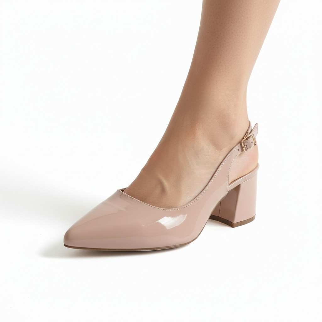 Scarpin Slingback Sapato Feminino Nude Verniz Clássico Elegante Salto Médio Confortável Sola em Pig Gel Premium Luxo