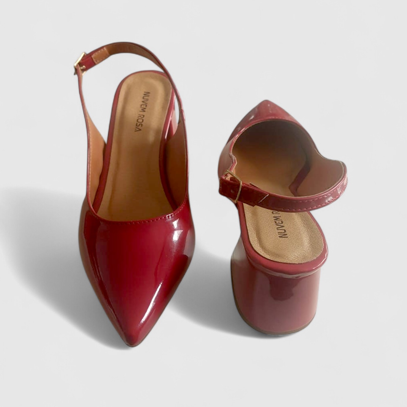 Scarpin Slingback Sapato Feminino Marsala Verniz Clássico Elegante Salto Médio Confortável Sola em Pig Gel Premium Luxo