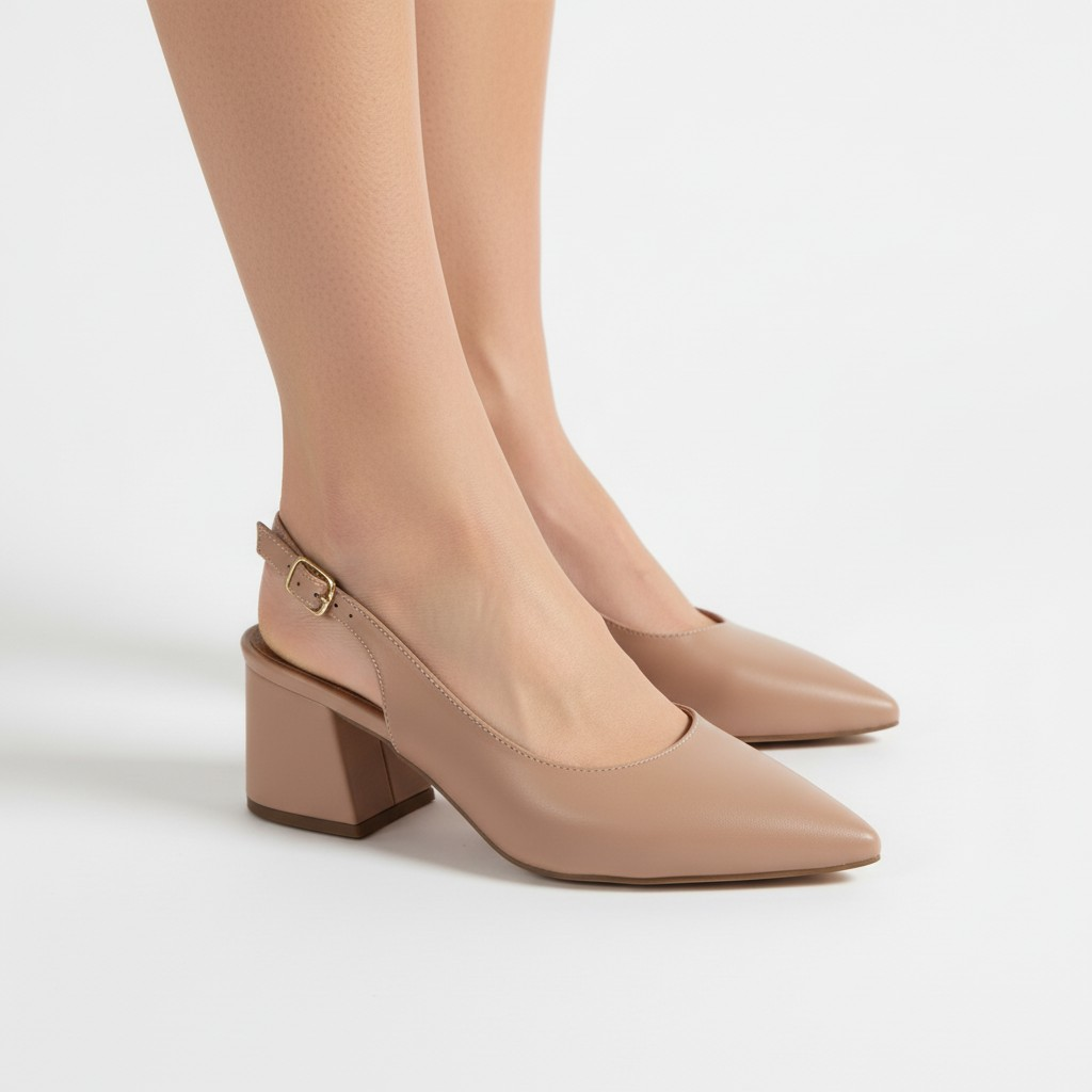 Scarpin Slingback Sapato Feminino Napa Antique Clássico Elegante Salto Médio Confortável Sola em Pig Gel Premium Luxo