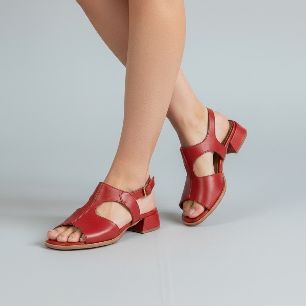 Sandália Feminina Couro Fly Vermelha Salto Baixo 3cm Confortável Antiderrapante Elegante Chic