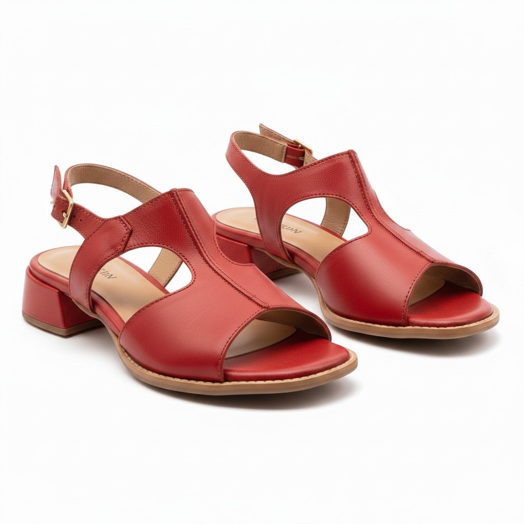 Sandália Feminina Couro Fly Vermelha Salto Baixo 3cm Confortável Antiderrapante Elegante Chic