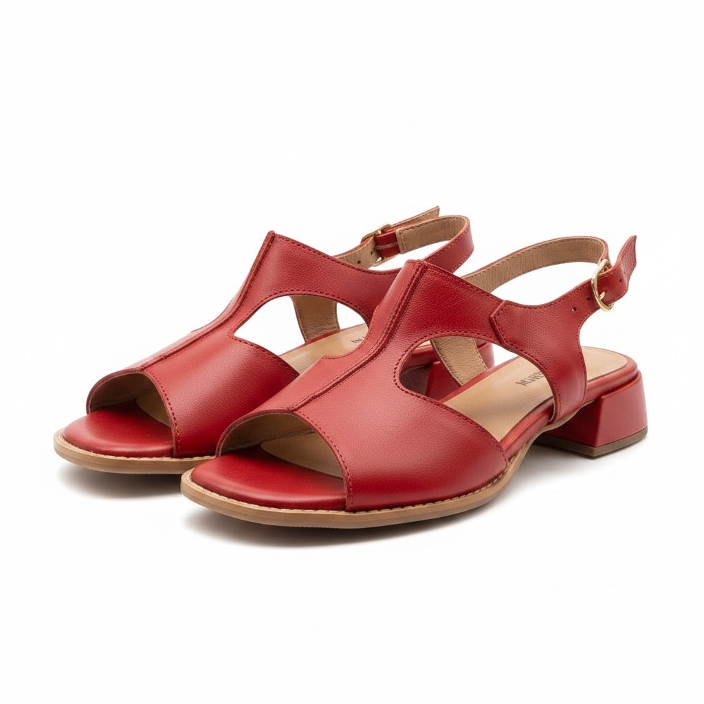 Sandália Feminina Couro Fly Vermelha Salto Baixo 3cm Confortável Antiderrapante Elegante Chic