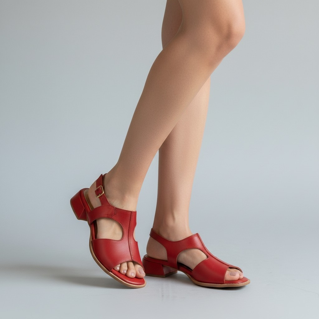Sandália Feminina Couro Fly Vermelha Salto Baixo 3cm Confortável Antiderrapante Elegante Chic