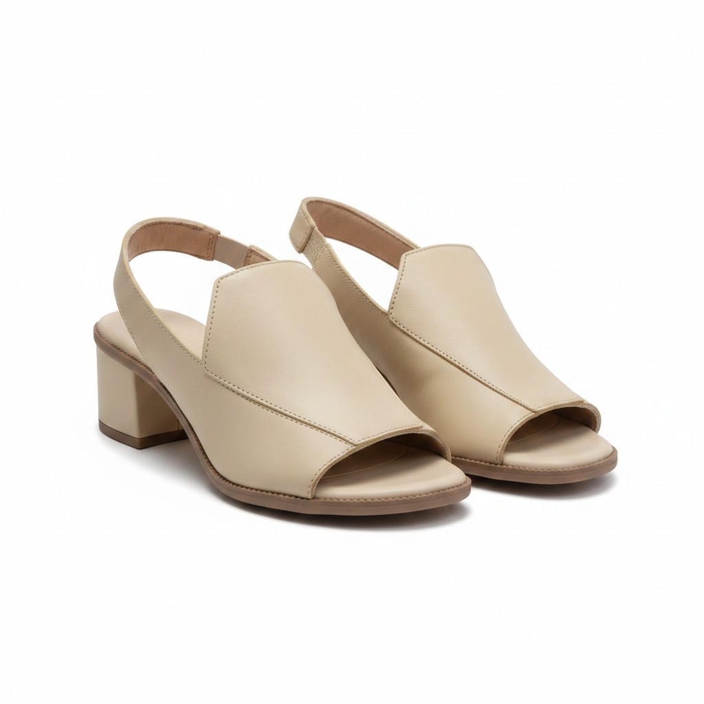 Sandália Feminina Couro Atanado Marfim Queimado Salto Bloco 4,5cm Confortável Leve Elegante