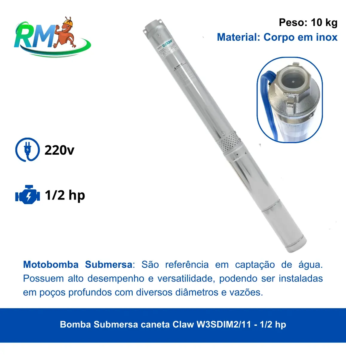 Moto Bomba Submersa Claw W3sdim2/11 0.5hp 60m