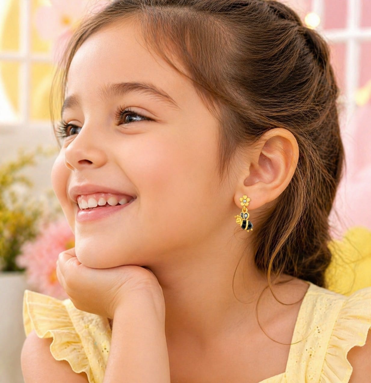 Brinco Infantil Abelhinha Zircônia Banhado a Ouro 18k