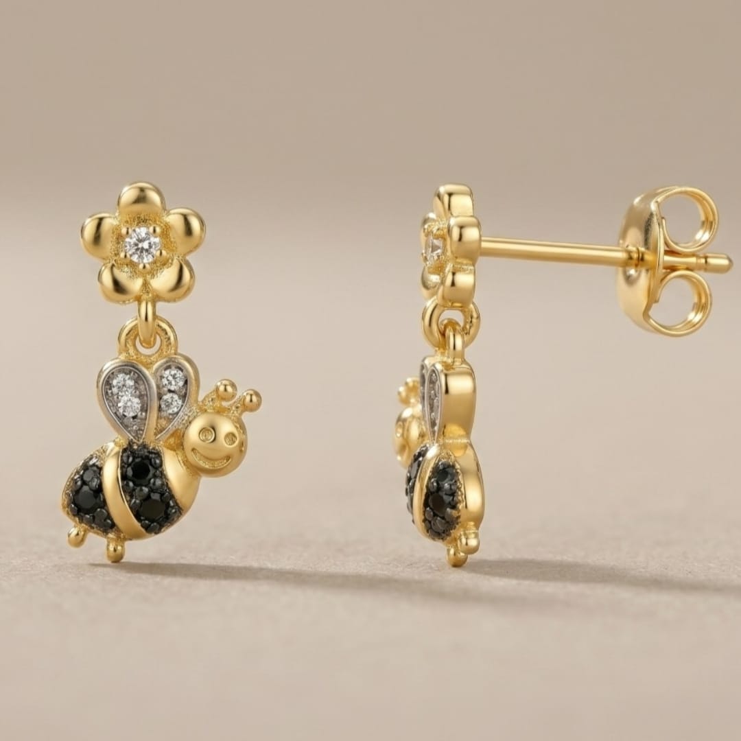 Brinco Infantil Abelhinha Zircônia Banhado a Ouro 18k