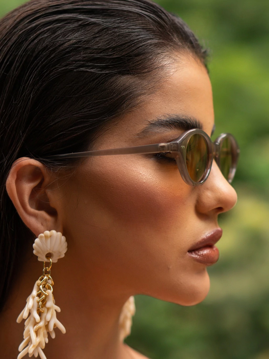 Óculos de sol premiun Marbela oval marron nude translucido - acetato