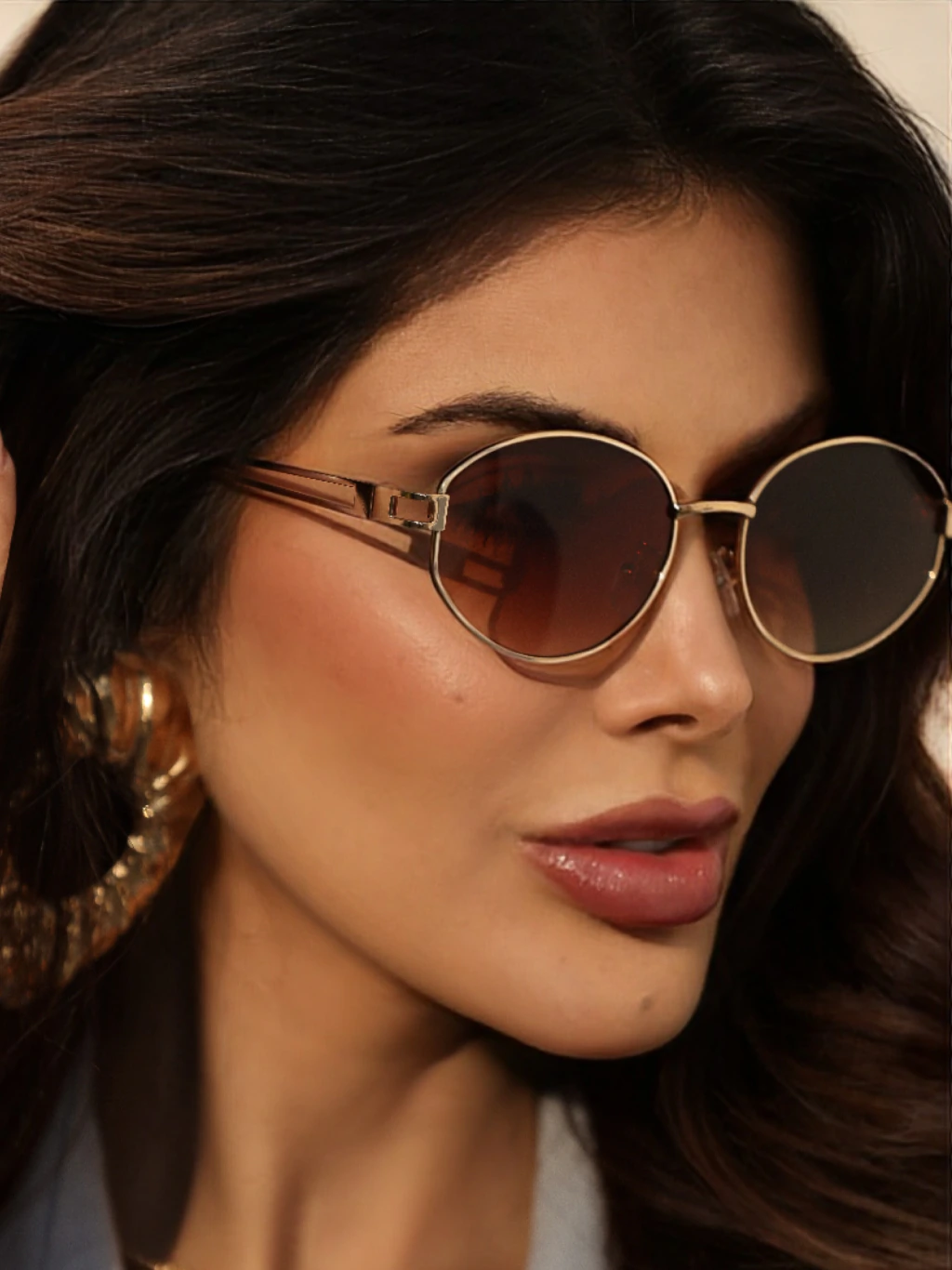 Óculos de sol Vertigo Oval marron com rosê degradê