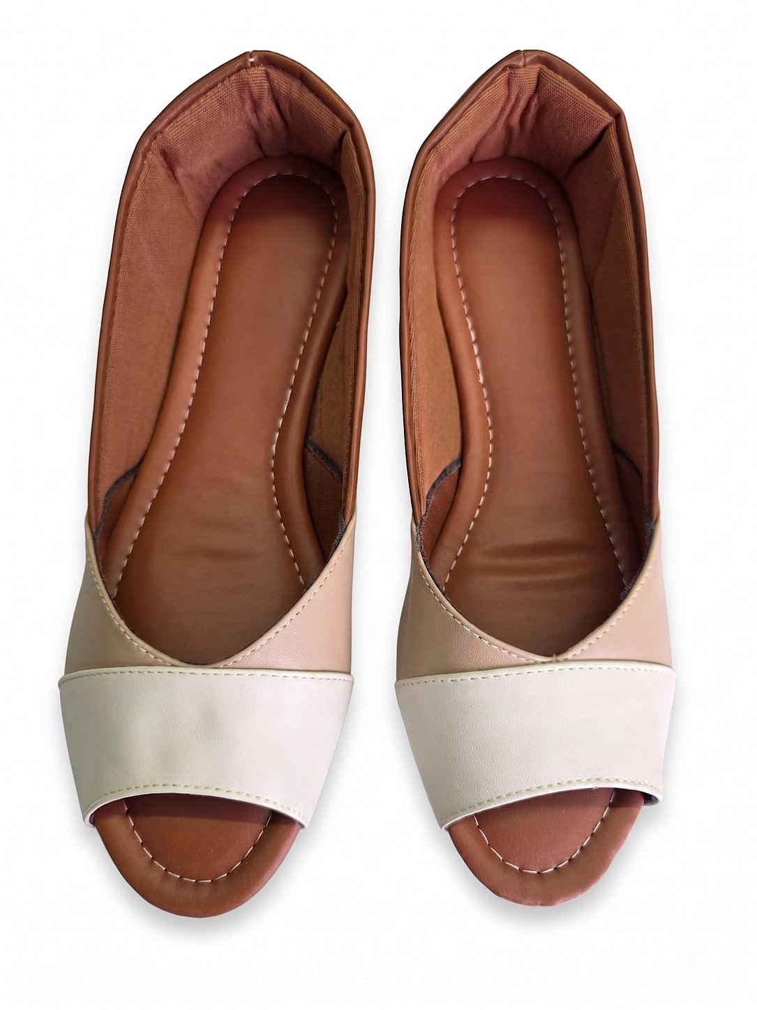 Sapatilha Peep Toe Tricolor Palmilha Macia Confortável Dia a Dia e Trabalho