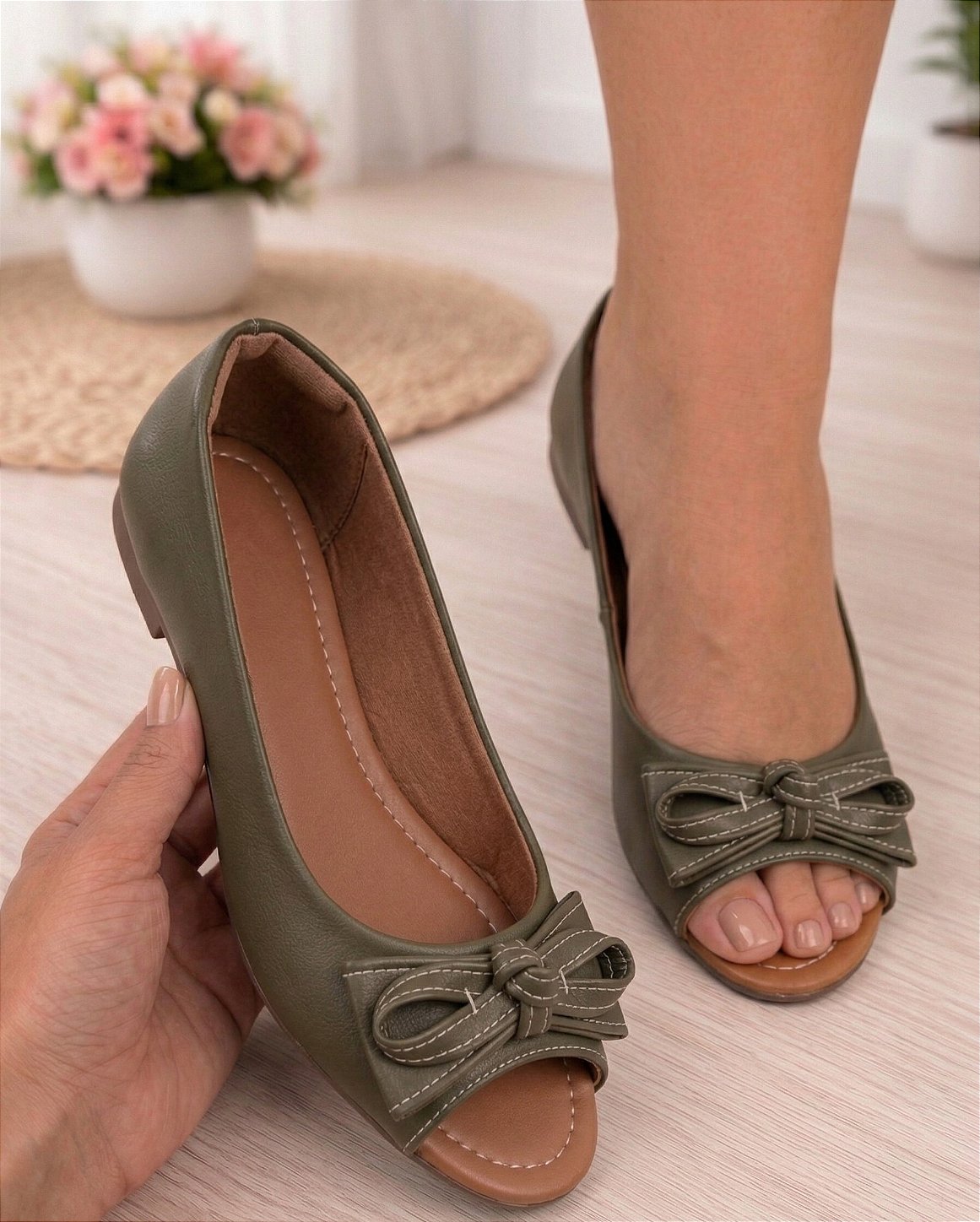 Sapatilha feminina Sapato Feminino Peep Toe Palmilha Macia Confortável Dia a Dia e Trabalho