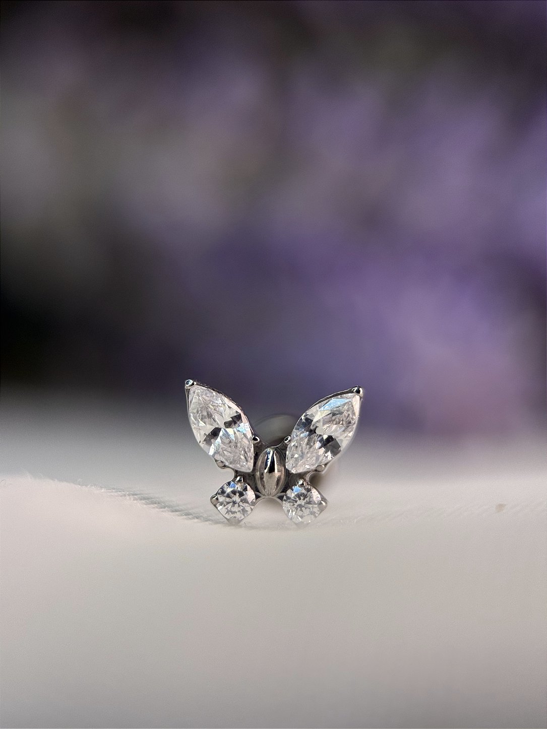 Topo Borboleta CZ Cristal - Titânio