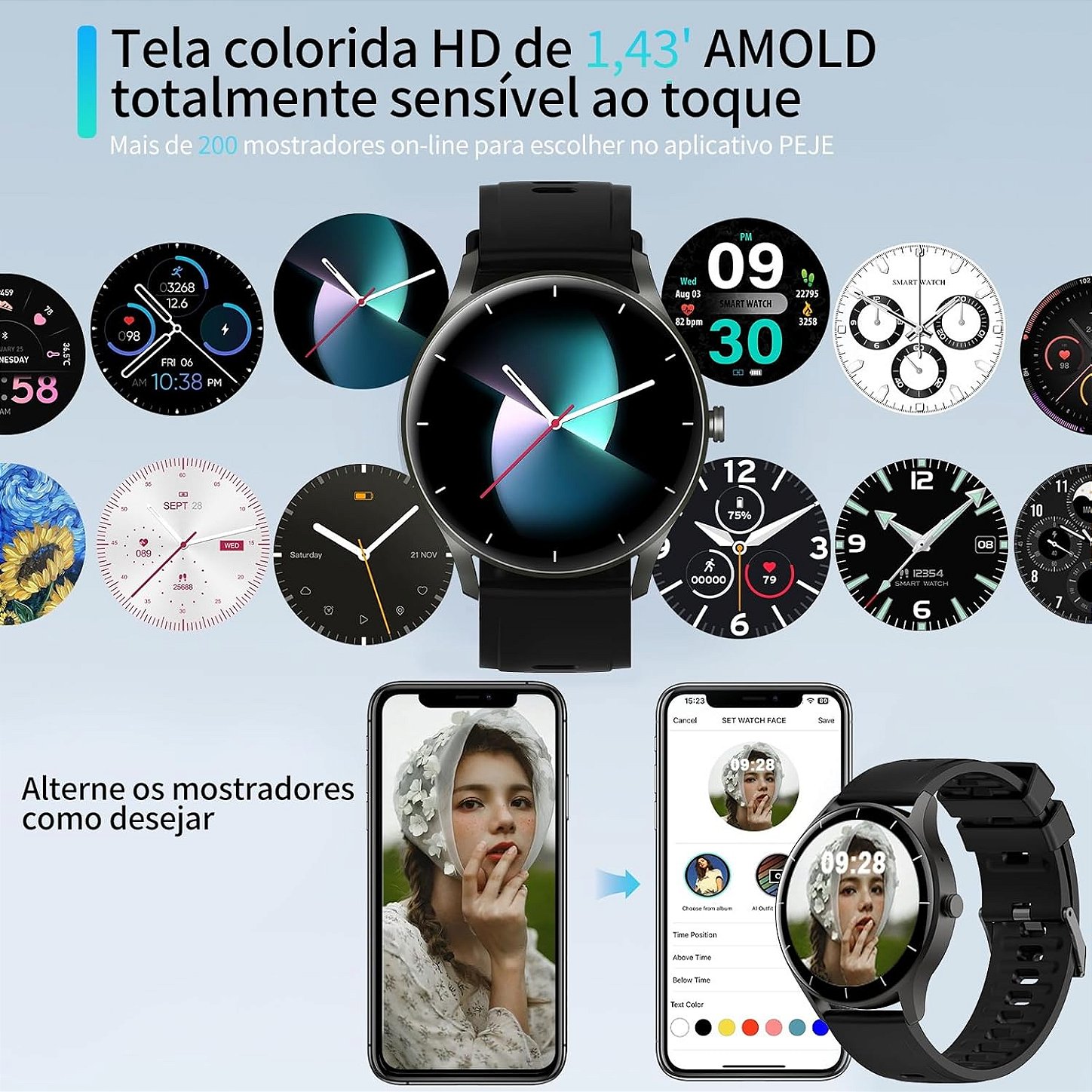 Smartwatch PEJE com Pulseira Extra – Tela Touch HD 1.28”