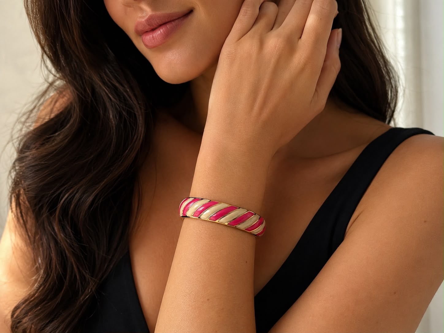 Bracelete Esmaltado Rosa e Branco