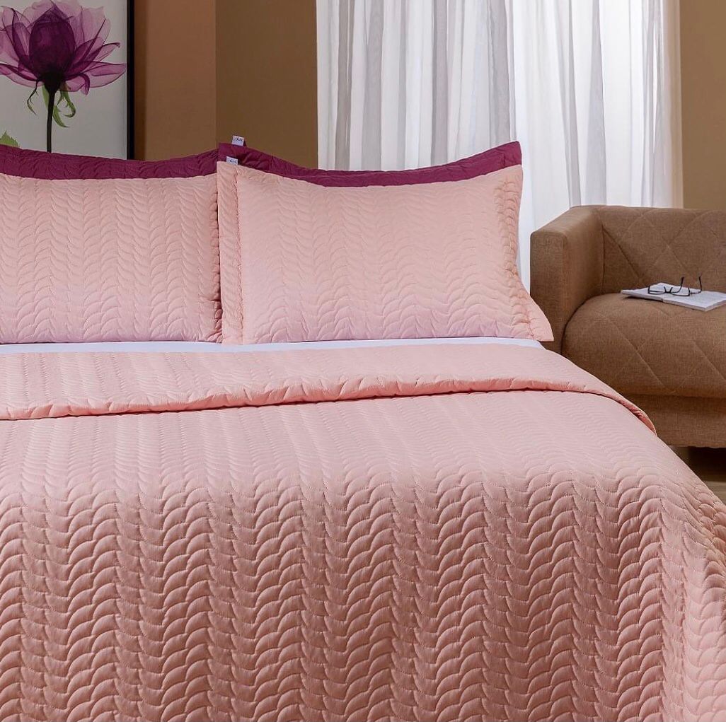 Cobre Leito Casal Criarte 3 Peças Hipercal 200 Fios Rosa