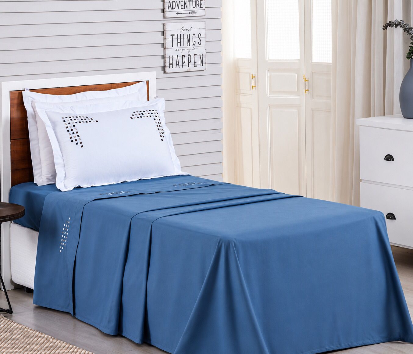 Jogo de Cama Estilo Solteiro 3 Peças – Percal 230 Fios 100% Algodão