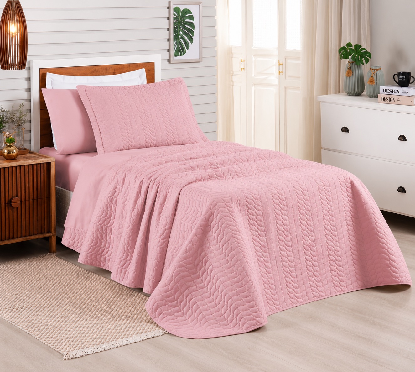 Cobre Leito Solteiro Criarte Matelassado 2 Peças – Rosa | Conforto, Elegância e Praticidade