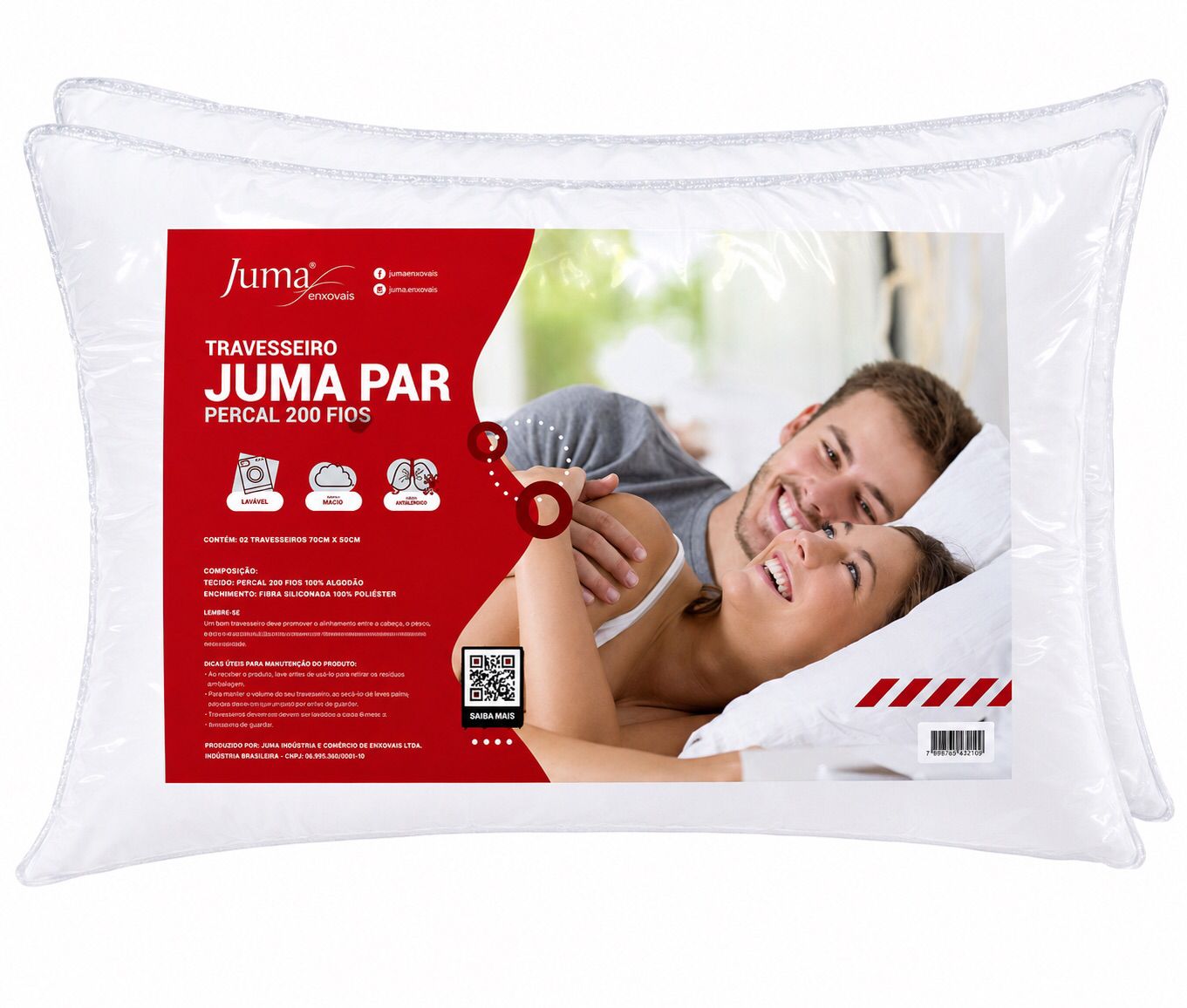 Par de Travesseiros Juma Percal 200 Fios 100% Algodão – 70x50cm