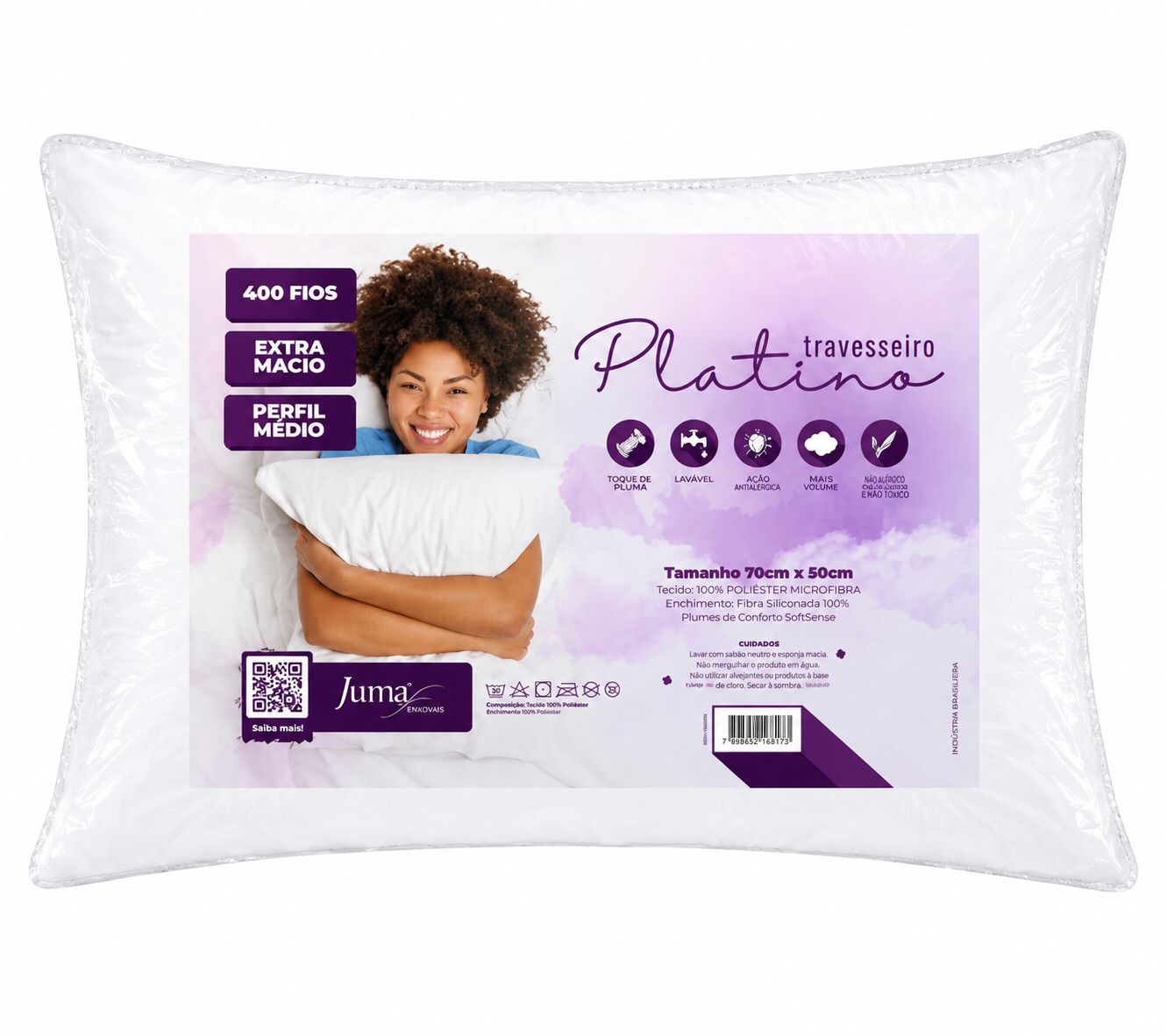 Travesseiro Juma Platino Hipercal 400 Fios – Perfil Médio 70x50cm