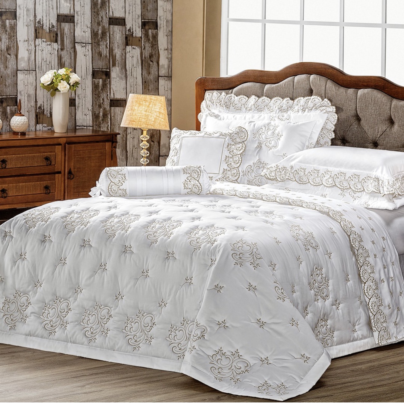 Cobre Leito Andorra Queen Percal 400 Fios 100% Algodão Branco – 03 Peças