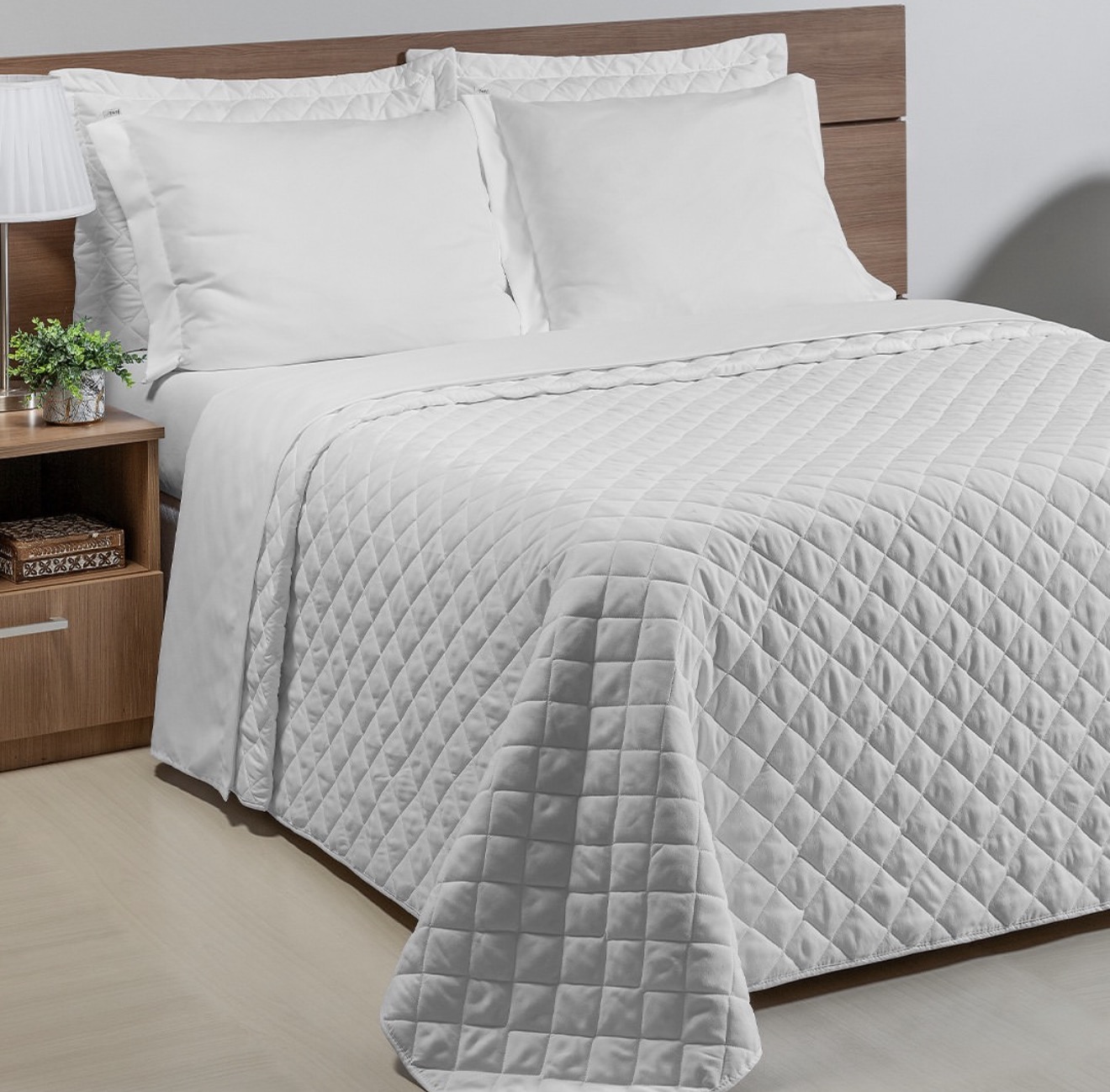 Cobre Leito Queen Juma Platino Branco Matelassado 3 Peças