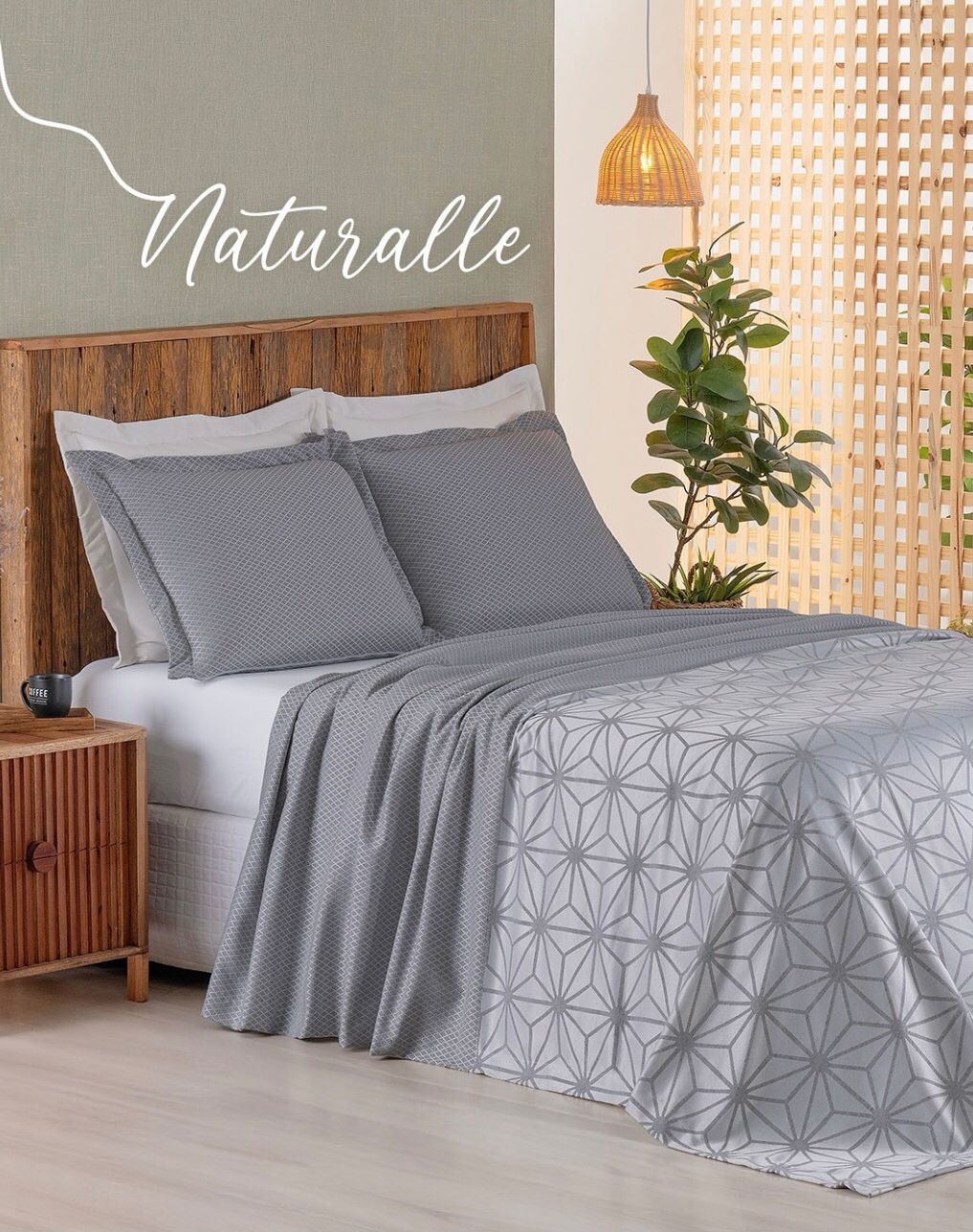 Kit Cobre Leito King Juma Naturalle Jacquard Dupla Face 3 Peças Cinza