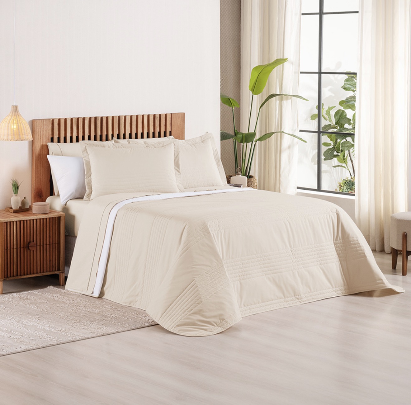 Cobre Leito King Percal 200 Fios Juma Premier Cinza Matelassado 3 Peças