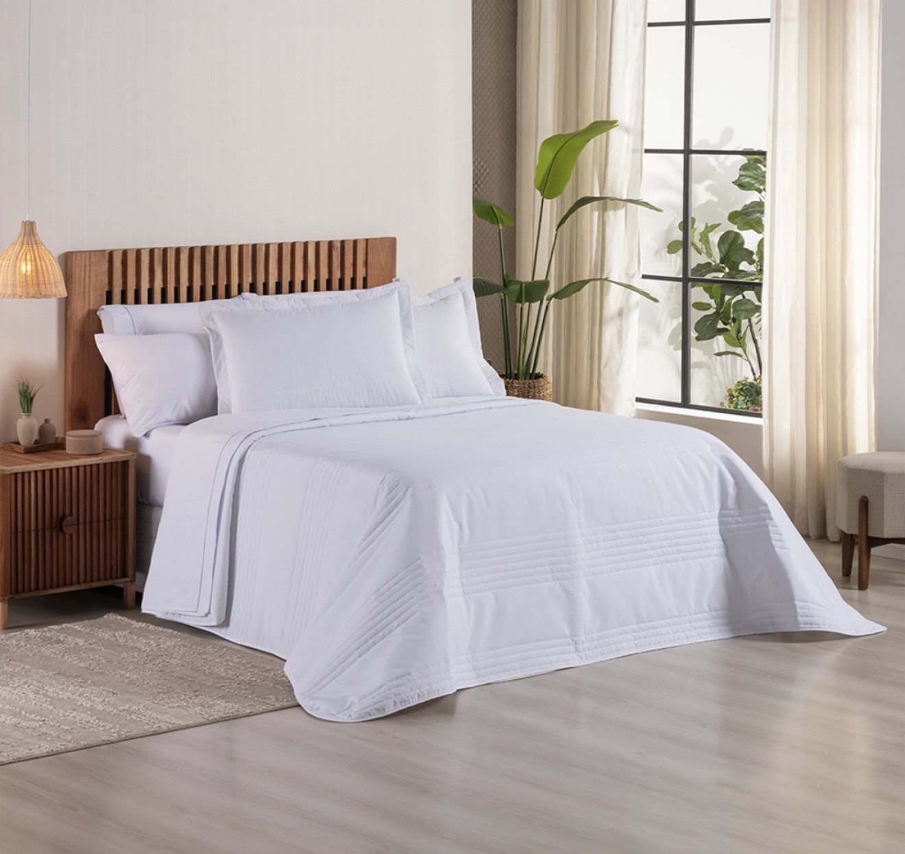 Cobre Leito Casal Percal 200 Fios Juma Premier Branco Matelassado 3 Peças