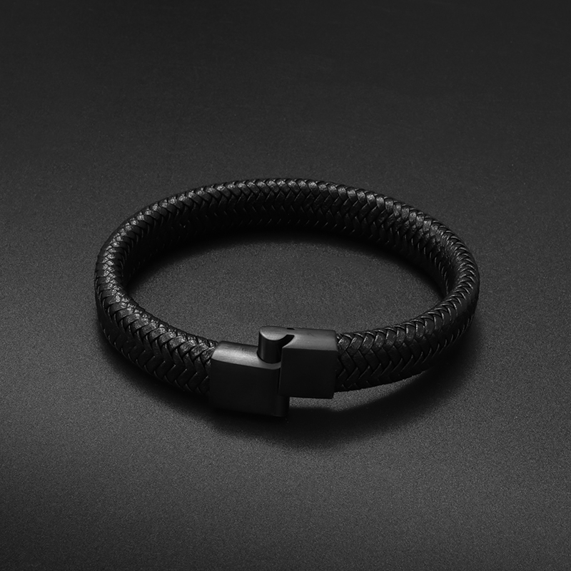 Pulseira clássica de couro preto para homens, joia de mão, presente, pulseira de
