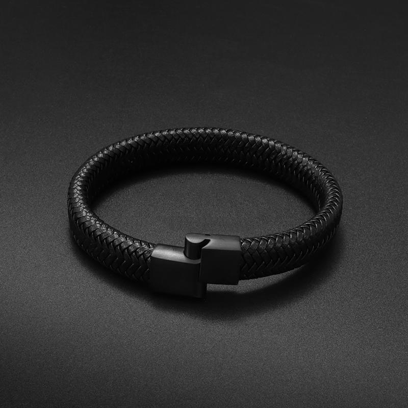 Pulseira clássica de couro preto para homens, joia de mão, presente, pulseira de