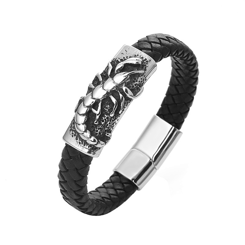 Pulseira clássica de couro preto para homens, joia de mão, presente, pulseira de