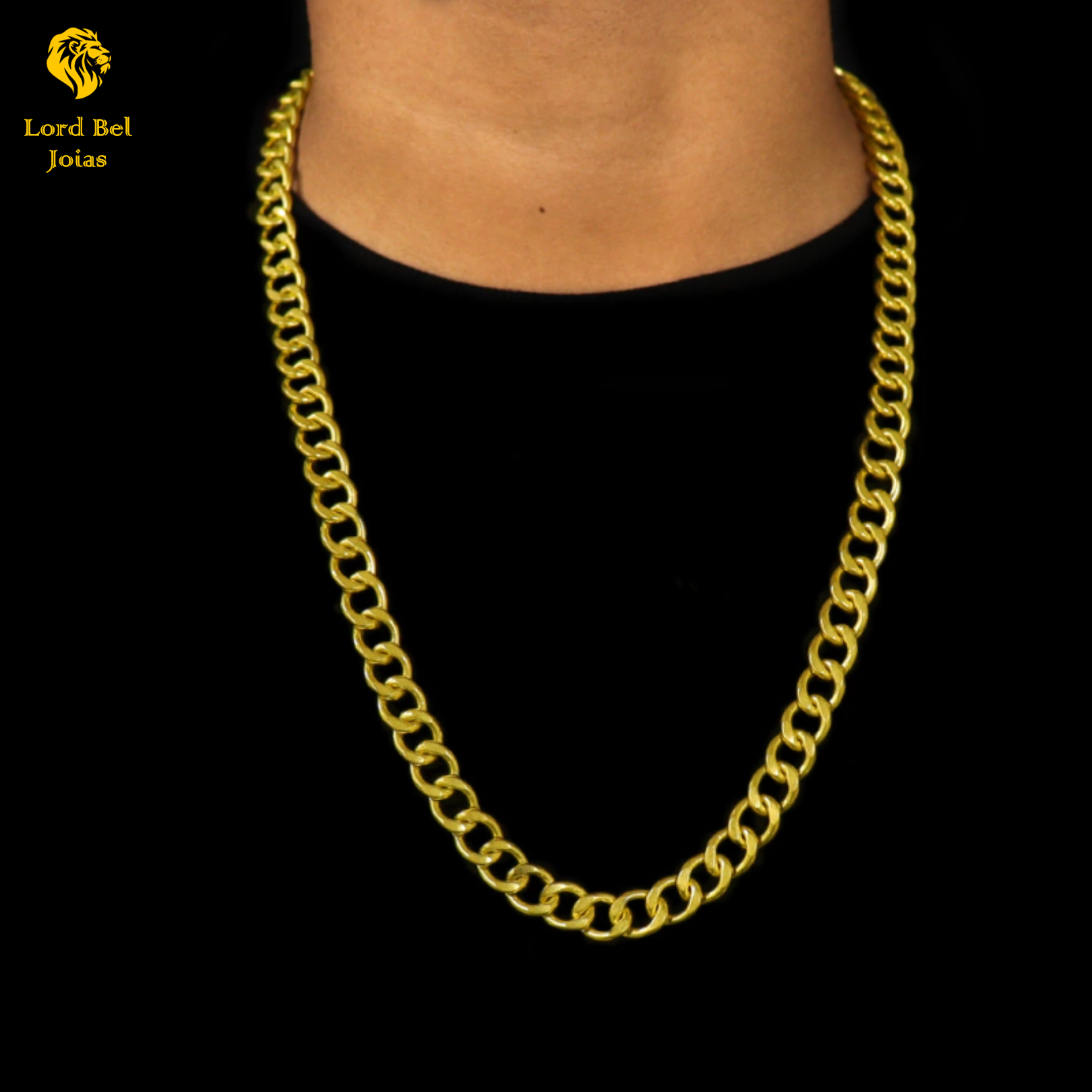 Corrente Grumet Pitbull 18mm em Ouro Nórdico Brilho 18k - Cordão Masculino de Mo