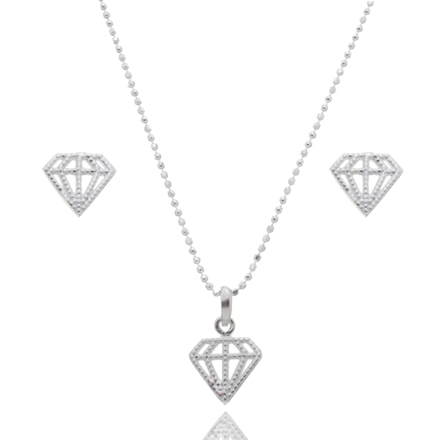 Conjunto Colar Pingente Par Brinco Feminino Prata Legitima