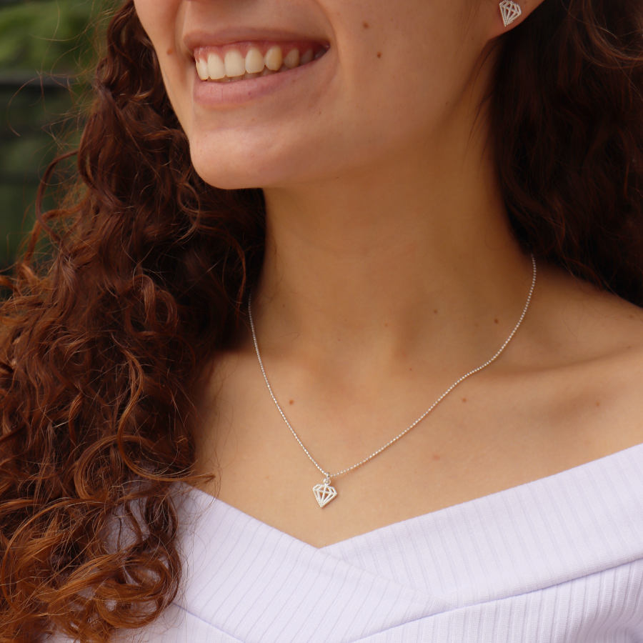 Conjunto Colar Pingente Par Brinco Feminino Prata Legitima