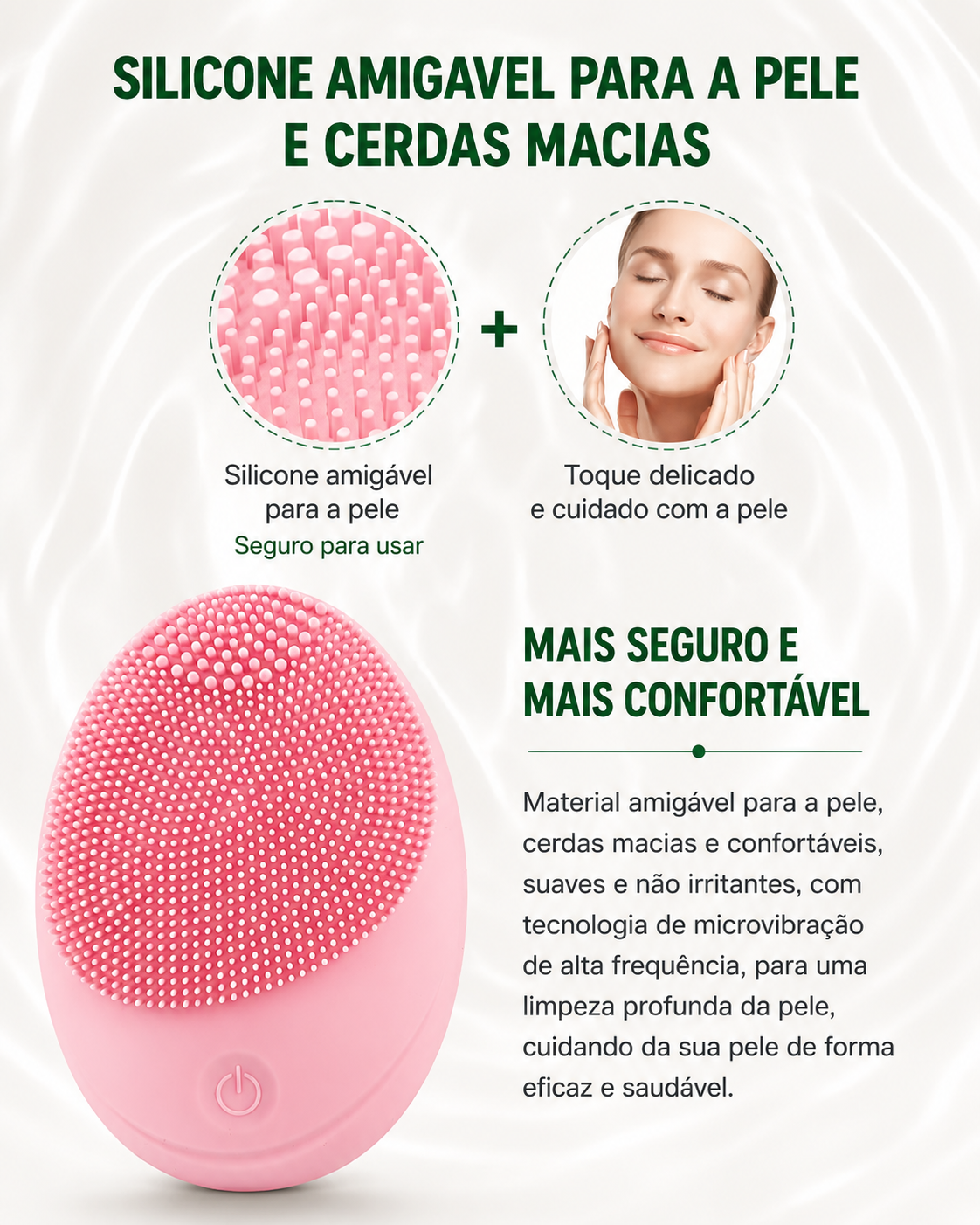 Escova Facial Elétrica Massageadora para Limpeza Facial à Prova d'Água Rosa