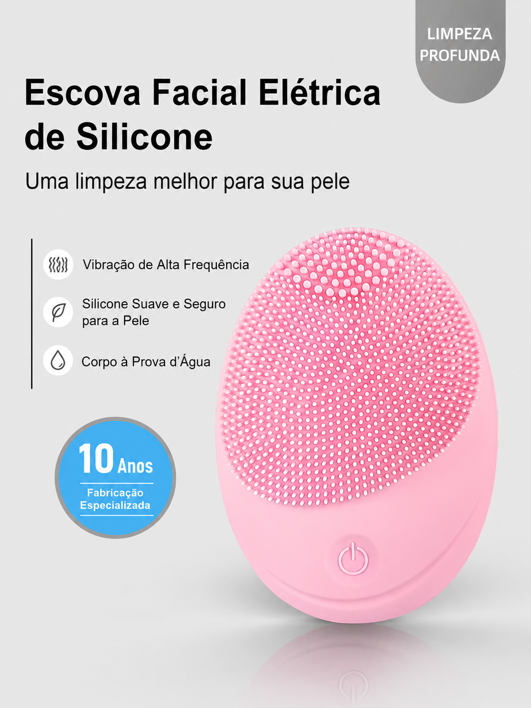 Escova Facial Elétrica Massageadora para Limpeza Facial à Prova d'Água Rosa