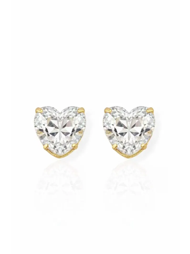 Brinco Folheado a Ouro 18k e Prata Coração Cristal