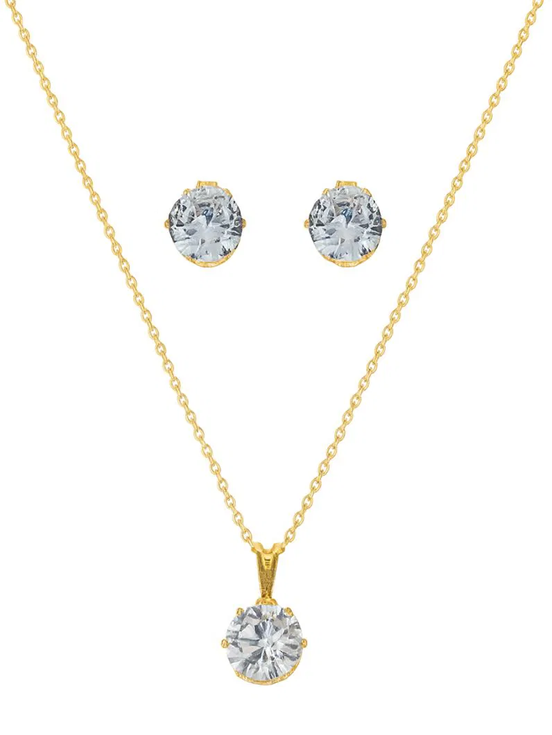 Conjunto Colar e Brinco Folheado a Ouro 18k e Prata Elo Mini Português com Ponto de Luz
