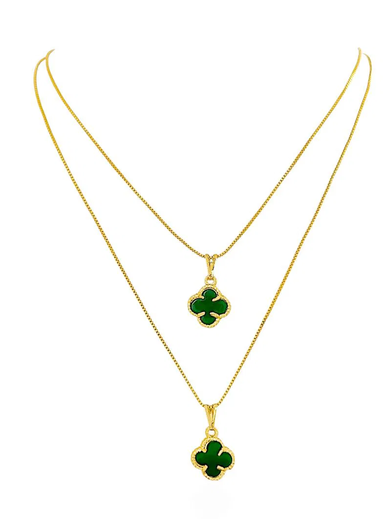 Colar Duplo Folheado a Ouro 18k Inspiração VG Verde