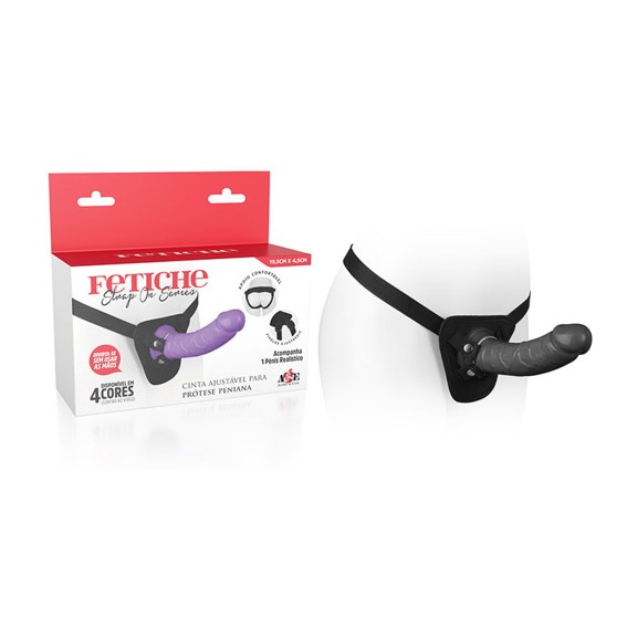 Prótese Peniana Realística com Anel, Base em Ventosa e Cinta Ajustável – Fetiche Strap On Series
