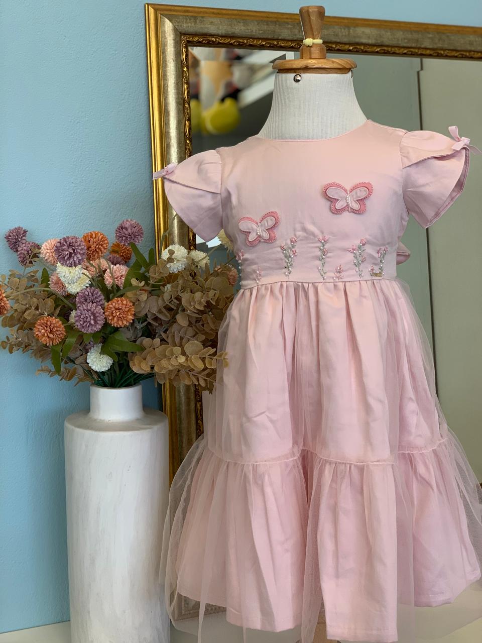 Vestido Rosa Borboleta Roana