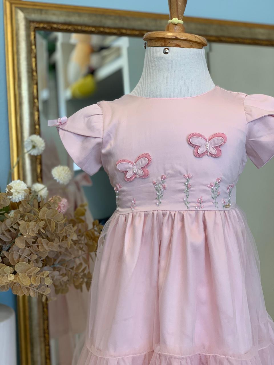 Vestido Rosa Borboleta Roana