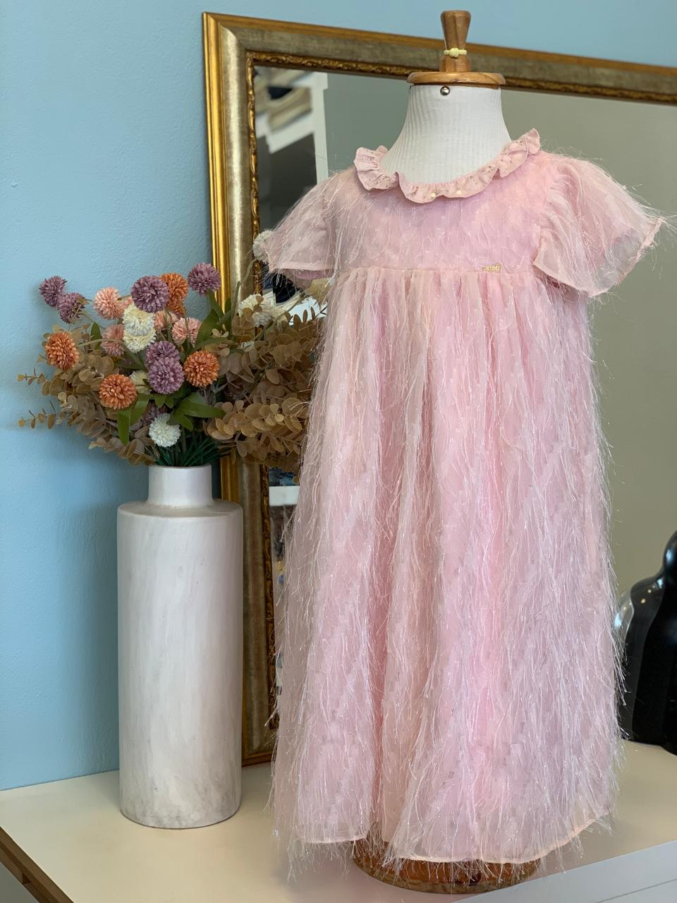 Vestido Rosa Plumas Roana