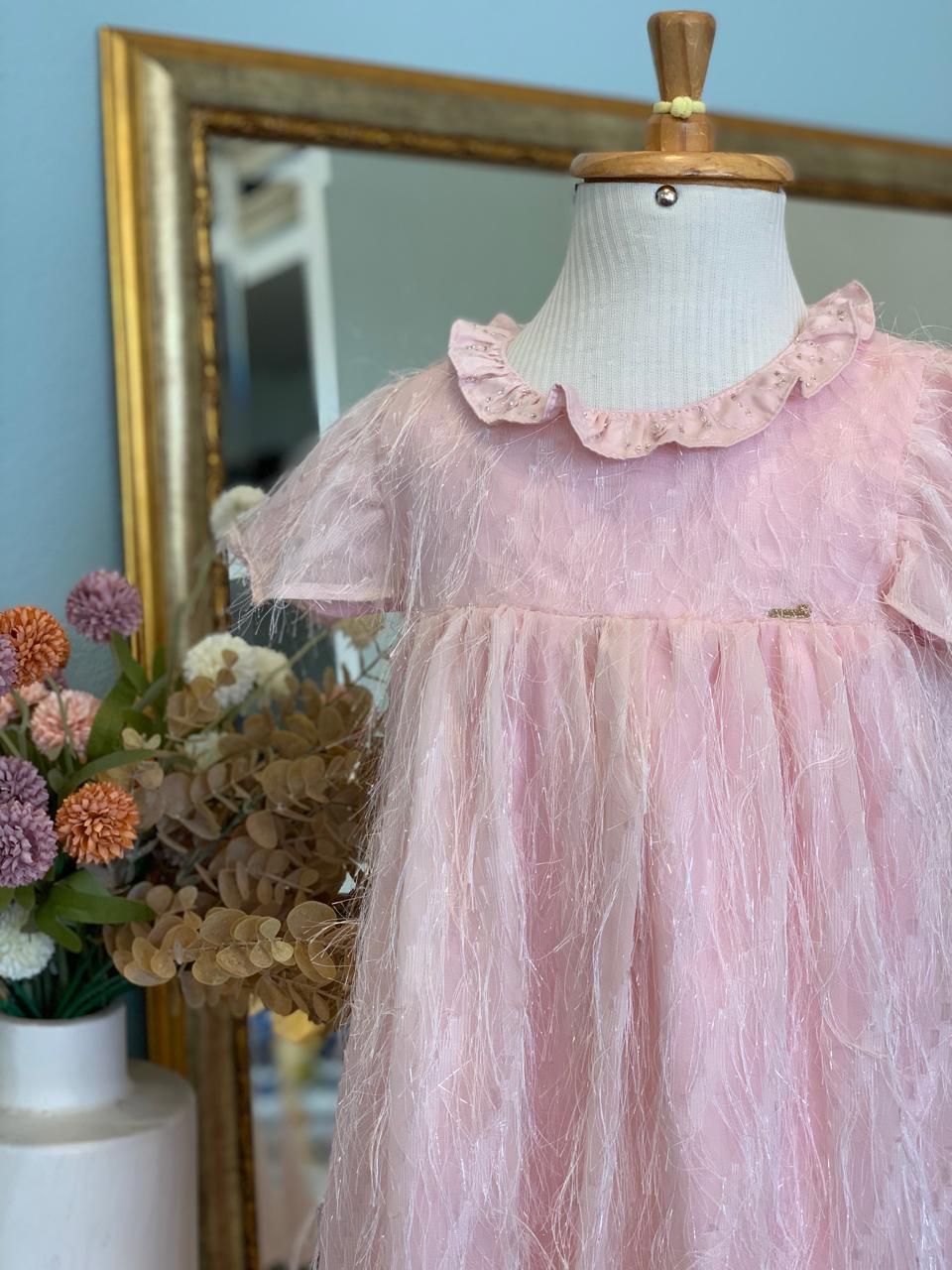 Vestido Rosa Plumas Roana