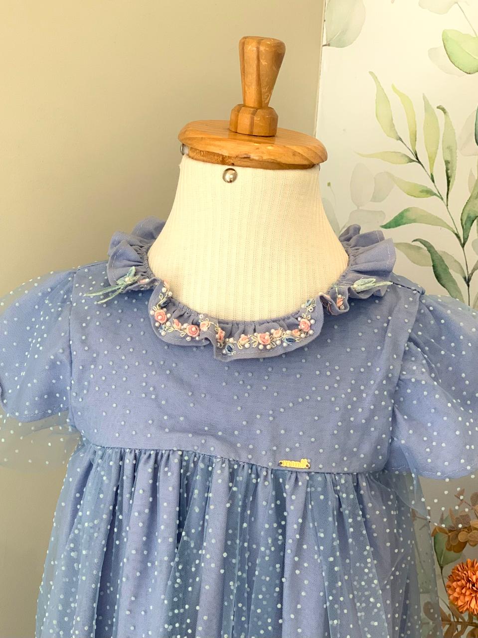 Vestido Azul Tule de Poá Roana